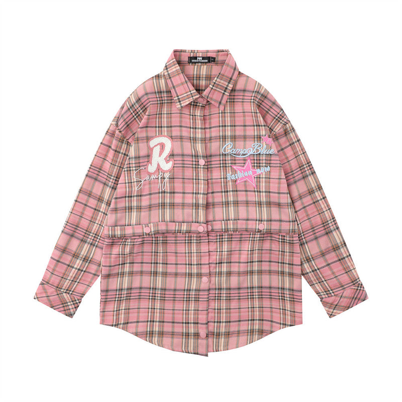 Women Long Sleeve Shirt Women's Button Stitching Embroidered Loose Long Sleeve