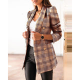 Plaid Trench Coat Autumn and Winter Long Sleeve Double Breasted Suit Collar Printed Small Coat