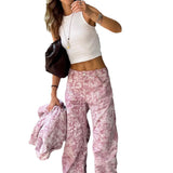 Women Cargo Pants Autumn and Winter Retro Style Printed Jeans