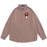 Men Long Sleeved T Shirt Flower Vertical Striped Long Sleeve Shirt Men's Spring and Autumn Loose Shirt Casual