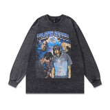 Men Long Sleeve Shirt Singing Portrait Printing Washed and Worn Long Sleeve Bottoming T-shirt for Men and Women