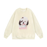 Men Hoodie Loose Sweater Men's Hip Hop Animal Dog Printed round Neck Long Sleeve Pullover