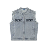 Men Denim Jacket Men's Washed Denim Jacket Vest