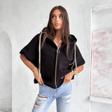Women Sweatshirt Spring Zipper Hooded Sweater Women Spring and Autumn Short Sleeve