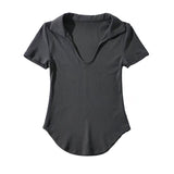 Women T-Shirt Summer Polo Lapel V Short Sleeve T-shirt