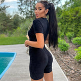 Women Jumpsuit Women's Spring Sexy Zipper Short-Sleeved Jumpsuit
