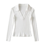 Women T-Shirt V-neck Long-Sleeved T-shirt Bottoming Top