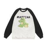 Men Hoodie Cartoon Flocking Embroidered Raglan Sleeve round Neck Sweater