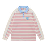 Men Hoodie Striped Stitching Lapel Sweater Loose Contrast Color Polo Shirt Long Sleeve Top