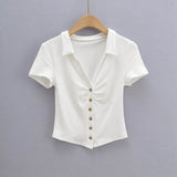 Women T-Shirt Summer Women's Retro Tight Short Short Sleeve T-shirt