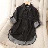 Women T-Shirt Loose Mid-Length Boyfriend Style Denim Shirt for Women