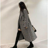 Plaid Trench Coat Autumn Houndstooth Long below the Knee Woolen Coat