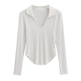Women T-shirt Polo Collar Bottoming Shirt Women's Stretch T-shirt Top