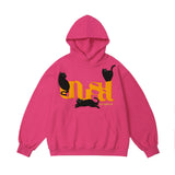 Men Hoodie Flocking Embroidered Cat Letter Hooded Sweater