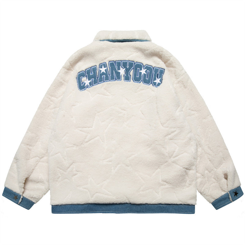 Men Cotton Mixed Jacket Coat Cashmere Cotton-Padded Coat Men's Winter Loose Stitching Affixed Cloth Embroidered