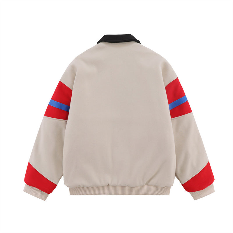 Men Cotton Mixed Jacket Coat Racing Suit Men's Winter Cotton Padded Stitching Embroidery Letters Polo Collar Jacket