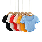 Women T-Shirt Top Summer Short Sleeve Slim-Fit T-shirt with round Neck