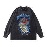 Men Long Sleeve Shirt Bili Portrait Vintage Long Sleeve T-shirt Men and Women Loose Washed-out Distressed
