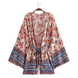 Women T-Shirt Printed Belt Coat Cardigan