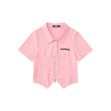Women T-shirt Polo Collar Short Sleeve T-shirt Girls Summer Casual Top