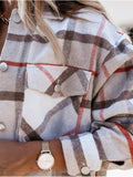 Plaid Trench Coat Autumn and Winter Long Sleeve Plaid Shirt Coat