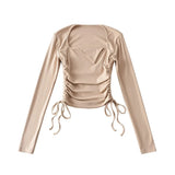 Women T-shirt Spring and Autumn Slim Fit Square Collar Long Sleeve T-shirt Women's Short