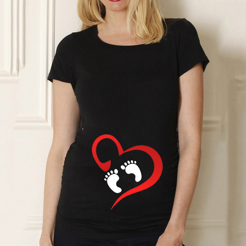 Pregnancy Shirt Maternity Cute Baby Print O-Neck