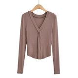 Women T-Shirt V-neck Long Sleeve Slim Bottoming Shirt Top T-shirt