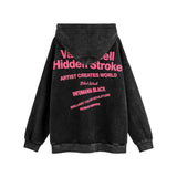 Men Hoodie Retro Figure Statue Printed Sweater Washed Pullover Hoodie