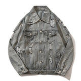 Men Denim Jacket Washed and Worn Denim Jacket Men Baggy Coat