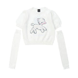 Women Sweater Puff Short Sleeve Knitwear Girls' round Neck Towel