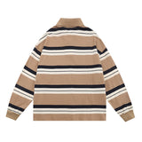 Men Hoodie Loose Long Sleeve Polo Shirt Casual Striped Embroidered Letter Lapel Pullover Sweater