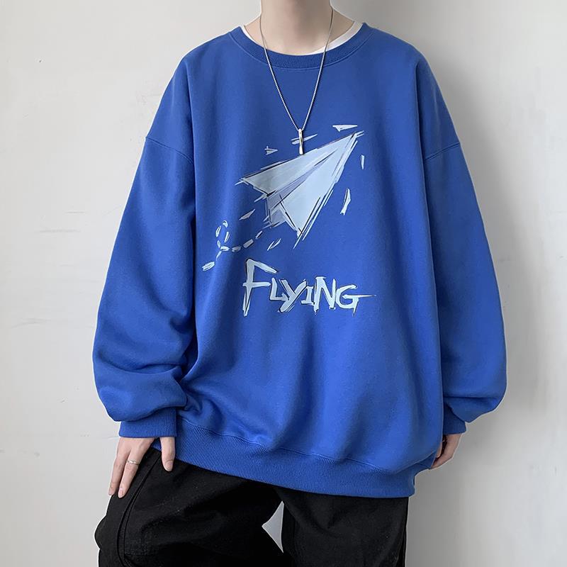 Men Hoodie round Neck Sweater Men's Autumn Versatile Spring and Autumn Hong Kong Style Loose