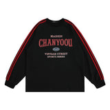 Men Hoodie English Printed Crew Neck Sweatshirt Loose Side Stripe Contrast Color Long Sleeves