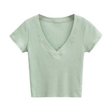 Women T-Shirt Slim V-neck T-shirt Women's Short Sleeve