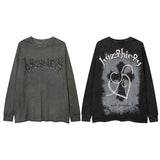 Men Long Sleeve Shirt Dark Graffiti Design Bottoming T-shirt Distressed Loose Long Sleeve Men and Women