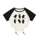 Women T-shirt Short T-shirt Girls Summer round Neck Raglan Sleeves