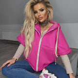Women Sweatshirt Spring Zipper Hooded Sweater Women Spring and Autumn Short Sleeve