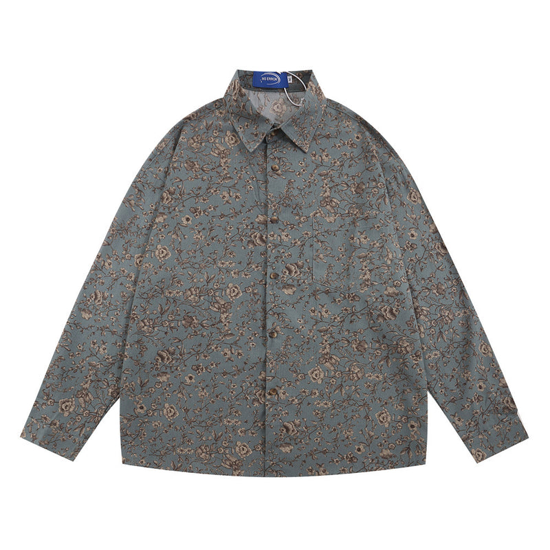Men Long Sleeved T Shirt Men's Loose Casual Retro Spring and Autumn Lapel Long Sleeve Shirt