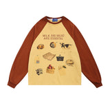 Men Hoodie Printed Crew Neck Sweatshirt Boys Casual Loose Color Matching