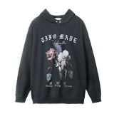 Men Hoodie Printing Distressed Wash Hooded Pullover Loose