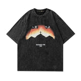 Men T Shirt Washed and Worn Vintage Print Short Sleeves T-shirt Men and Women