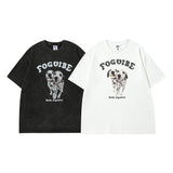 Men T Shirt Vintage Printed Washed Distressed Couple Short Sleeve T-shirt
