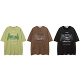 Men T Shirt Washed and Worn Short-Sleeved T-shirt Men and Women Street National Fashion Brand