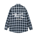 Men Long Sleeved T Shirt Plaid Letters Embroidered Shirt Coat Ins Leisure Cargo