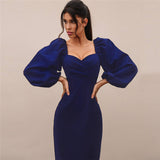 Women Desses Dress Puff Sleeve Slim-Fit Hip Skirt