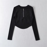 Women T-shirt Skinny Short Sports Top Long Sleeve Yoga Wear Women
