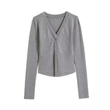 Women T-Shirt V-neck Solid Color Bottoming Shirt Women's Autumn Winter Coat