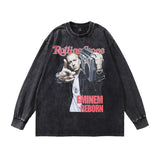 Men Long Sleeve Shirt Hip Hop Vintage Amu Portrait Washed Long Sleeve T-shirt Men and Women Loose