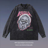 Men Long Sleeve Shirt Rodman Printed Washed Long Sleeve T-shirt Boy's Undershirt